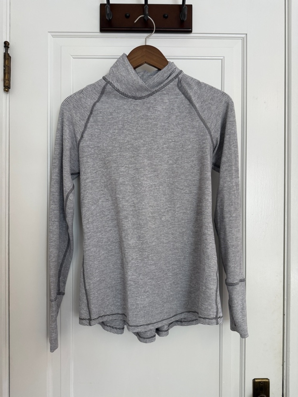 Lululemon Light Gray Striped Long Sleeve Mock Neck Top